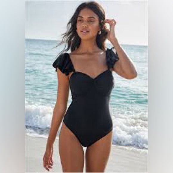 VENUS Black Ruffled One Piece Swimsuit size 4 - Picture 1 of 14